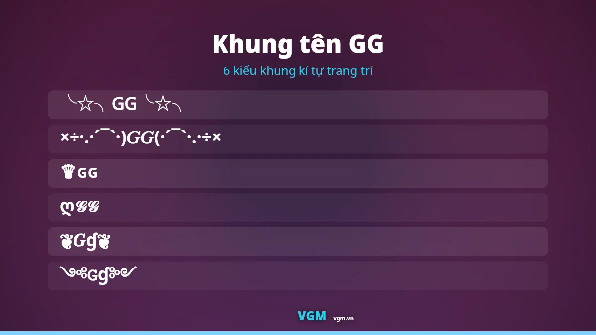 6 khung kí tự trang trí ghép quanh tên GG