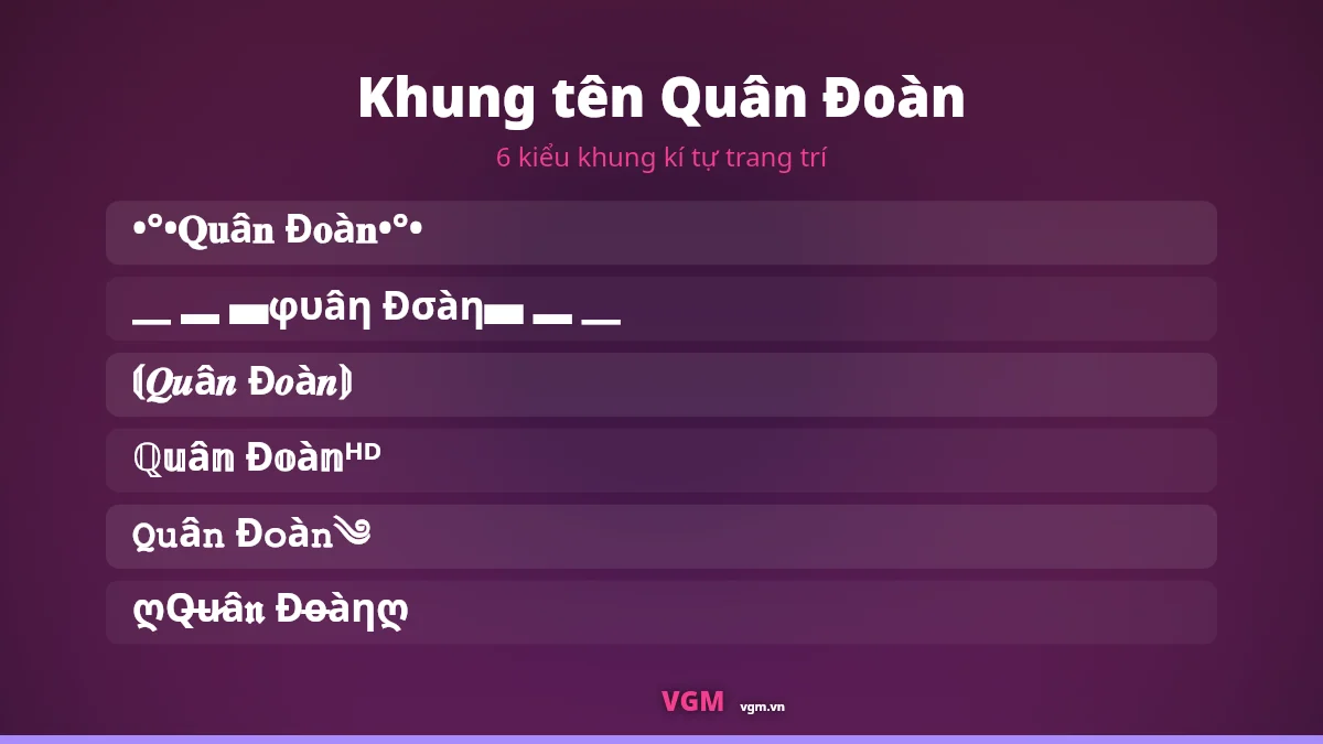 6 khung kí tự trang trí ghép quanh tên Quân Đoàn