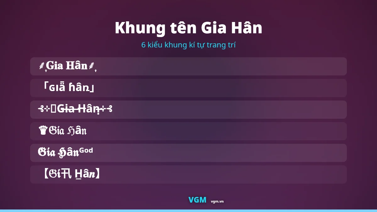 6 khung kí tự trang trí ghép quanh tên Gia Hân