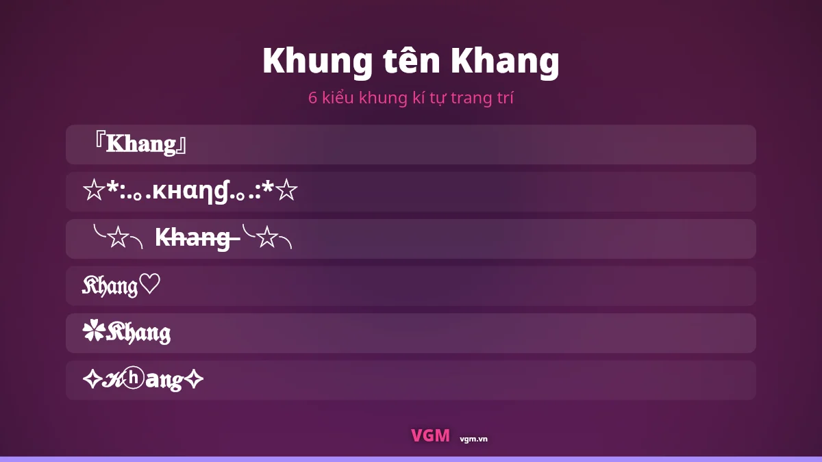 6 khung kí tự trang trí ghép quanh tên Khang