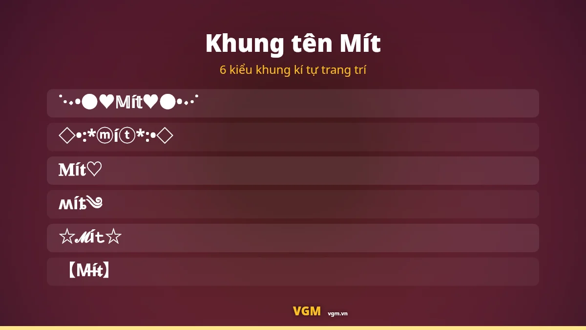 6 khung kí tự trang trí ghép quanh tên Mít
