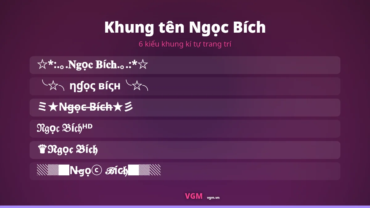 6 khung kí tự trang trí ghép quanh tên Ngọc Bích