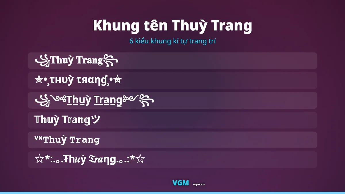 6 khung kí tự trang trí ghép quanh tên Thuỳ Trang