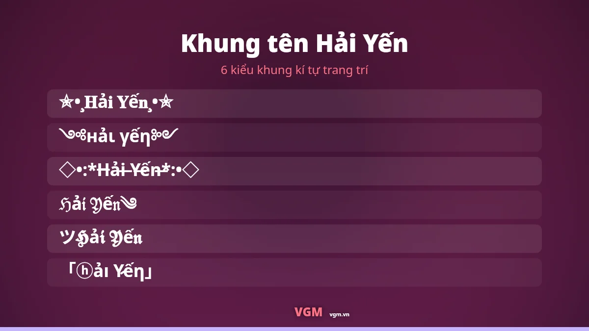 6 khung kí tự trang trí ghép quanh tên Hải Yến
