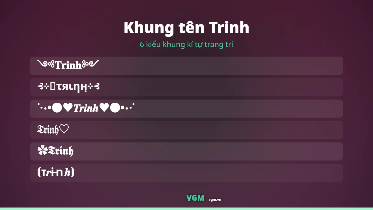 6 khung kí tự trang trí ghép quanh tên Trinh