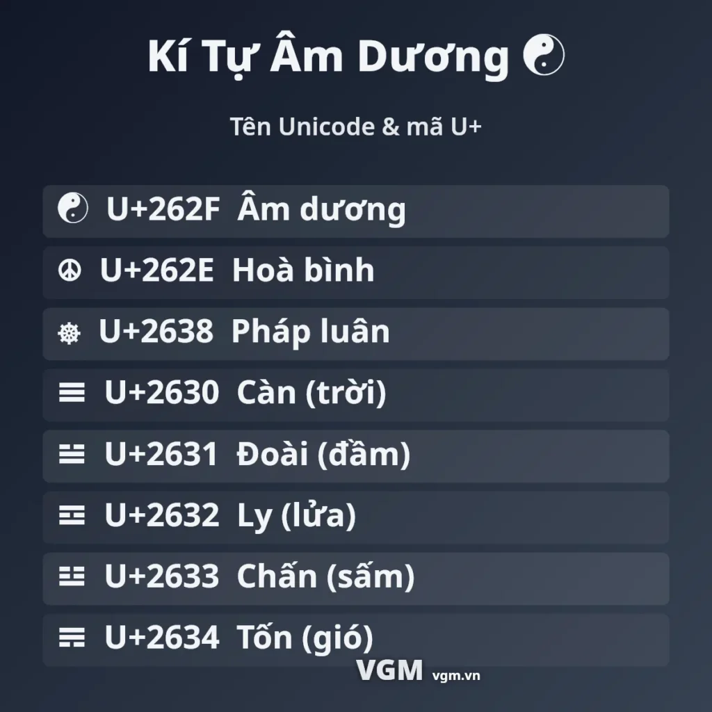 Kí Tự Âm Dương ☯ – Ký Hiệu Âm Dương Copy 1 Chạm