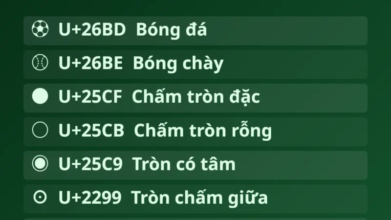 Kí Tự Quả Bóng ⚽ – Ký Hiệu Bóng Copy 1 Chạm