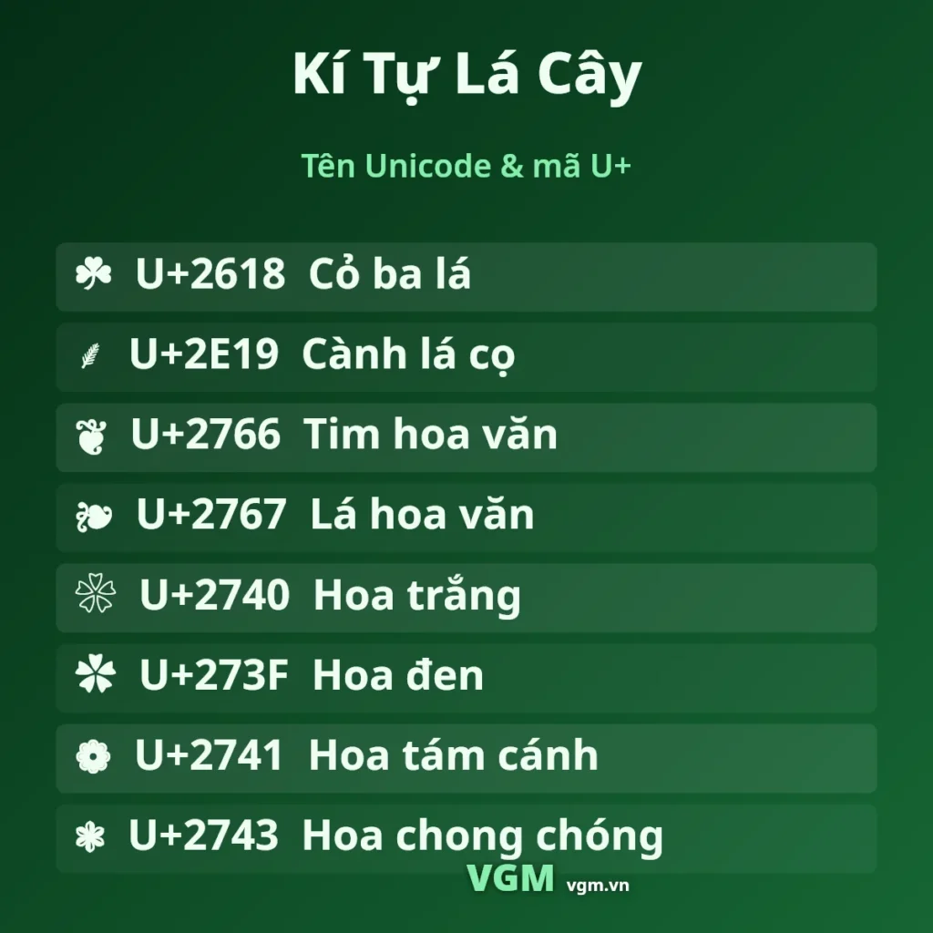 Kí Tự Lá Cây 🌿 – Ký Hiệu Lá Cây Copy 1 Chạm
