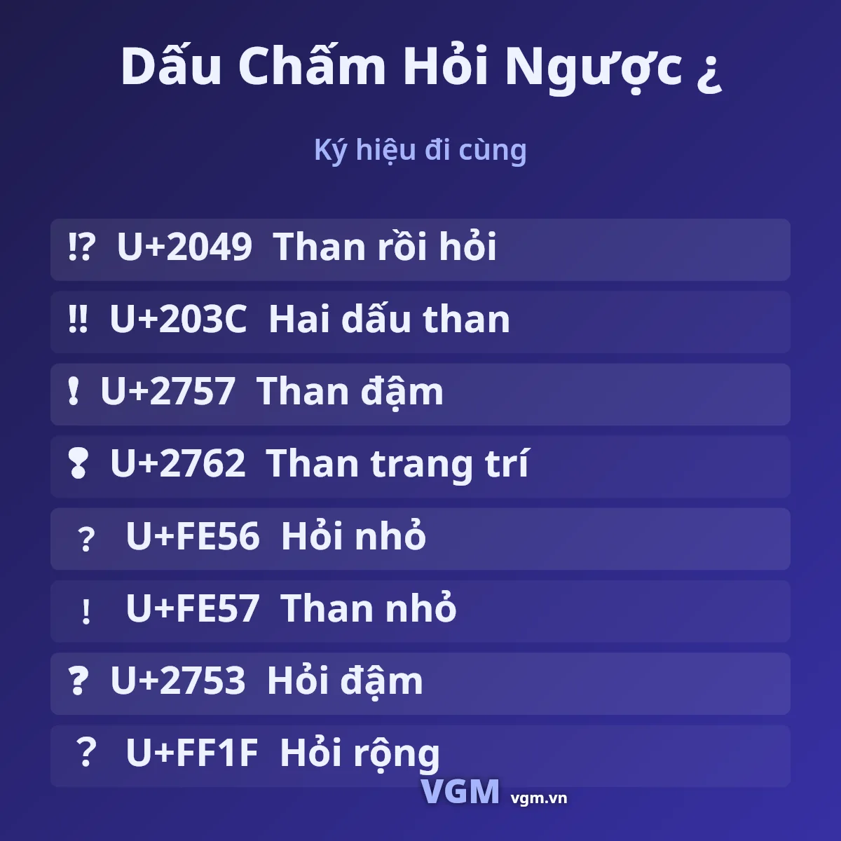 Dấu Chấm Hỏi Ngược ¿ – các ký hiệu đi cùng và mã U+