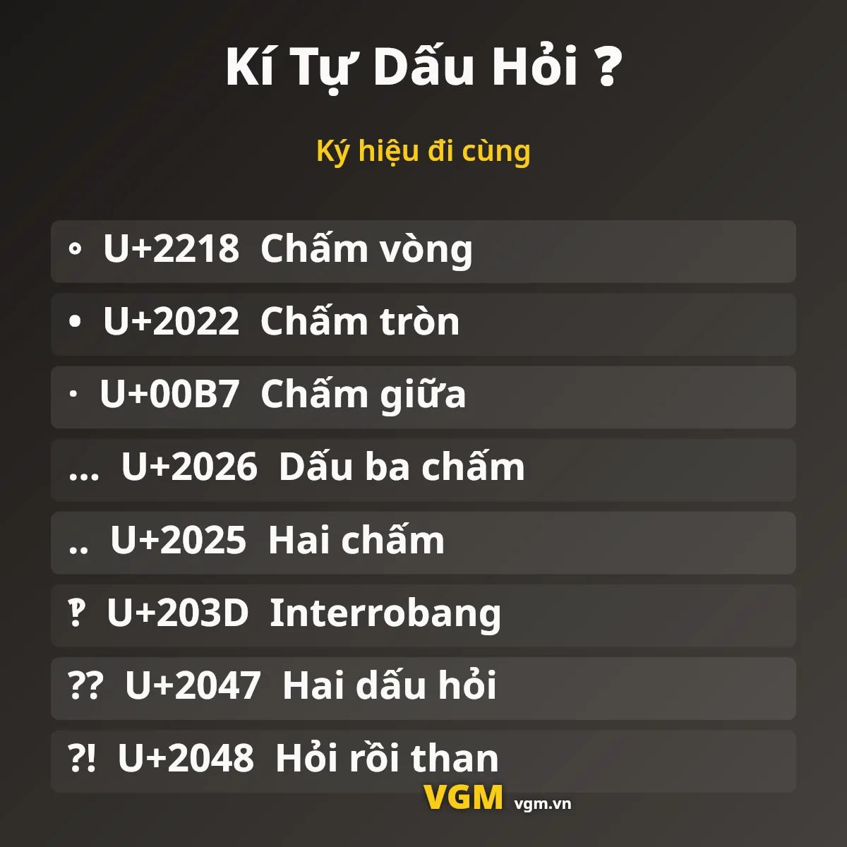 Kí Tự Dấu Hỏi ❓ – các ký hiệu đi cùng và mã U+