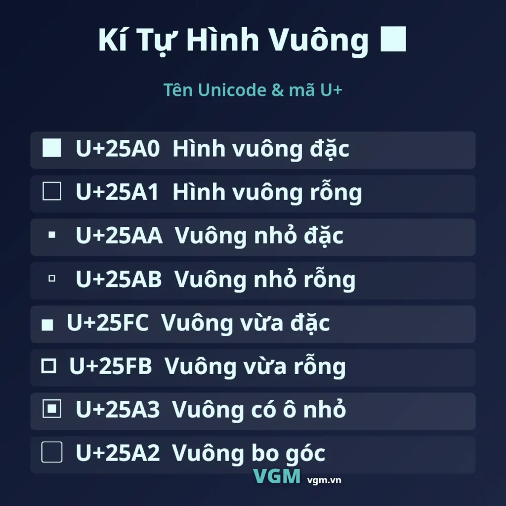 Kí Tự Hình Vuông ■ ☑ 🟥 – Ô Vuông Màu, Ô Kiểm Copy 1 Chạm